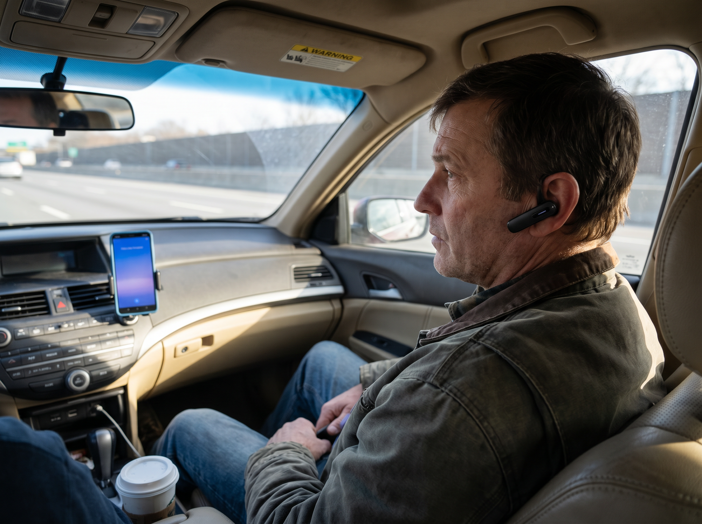 Driver receiving a call hands-free