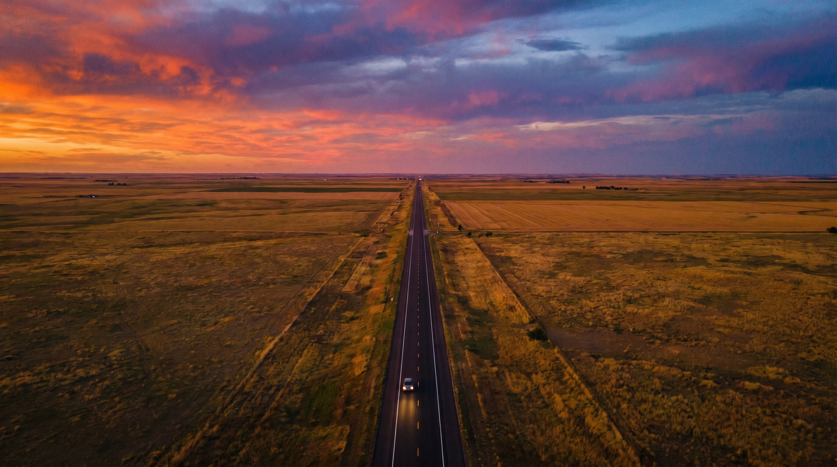 Open American highway at dusk